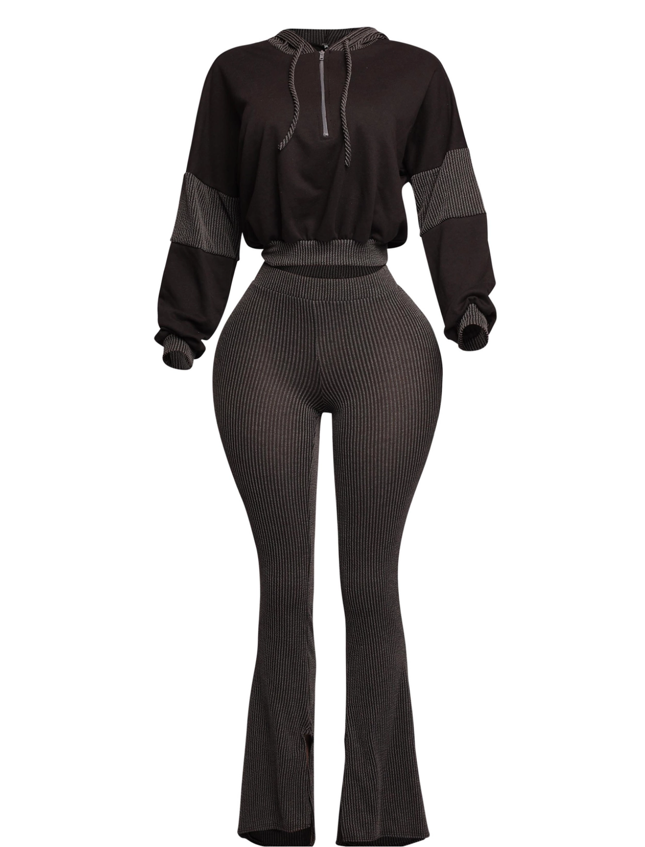 Block Hoodie & Flare Pants Set