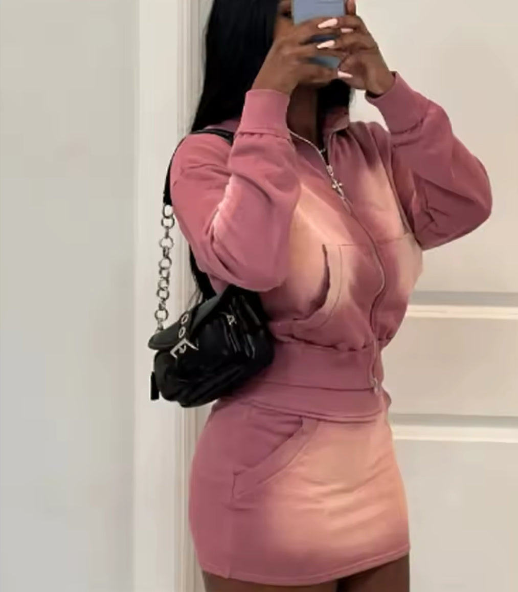 Pink ombre Print 2 Two Piece Sets Women Outfits