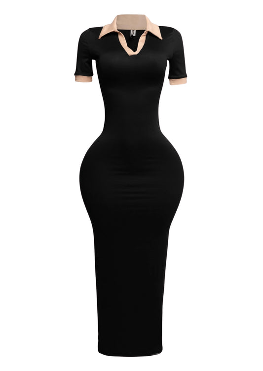 Collar Neck Short Sleeve Maxi
Dress